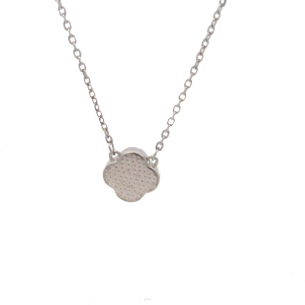 925 Sterling Silver Necklace 17 inches Chain White Mother of Pearl Cubic Zirconi - Picture 3 of 9